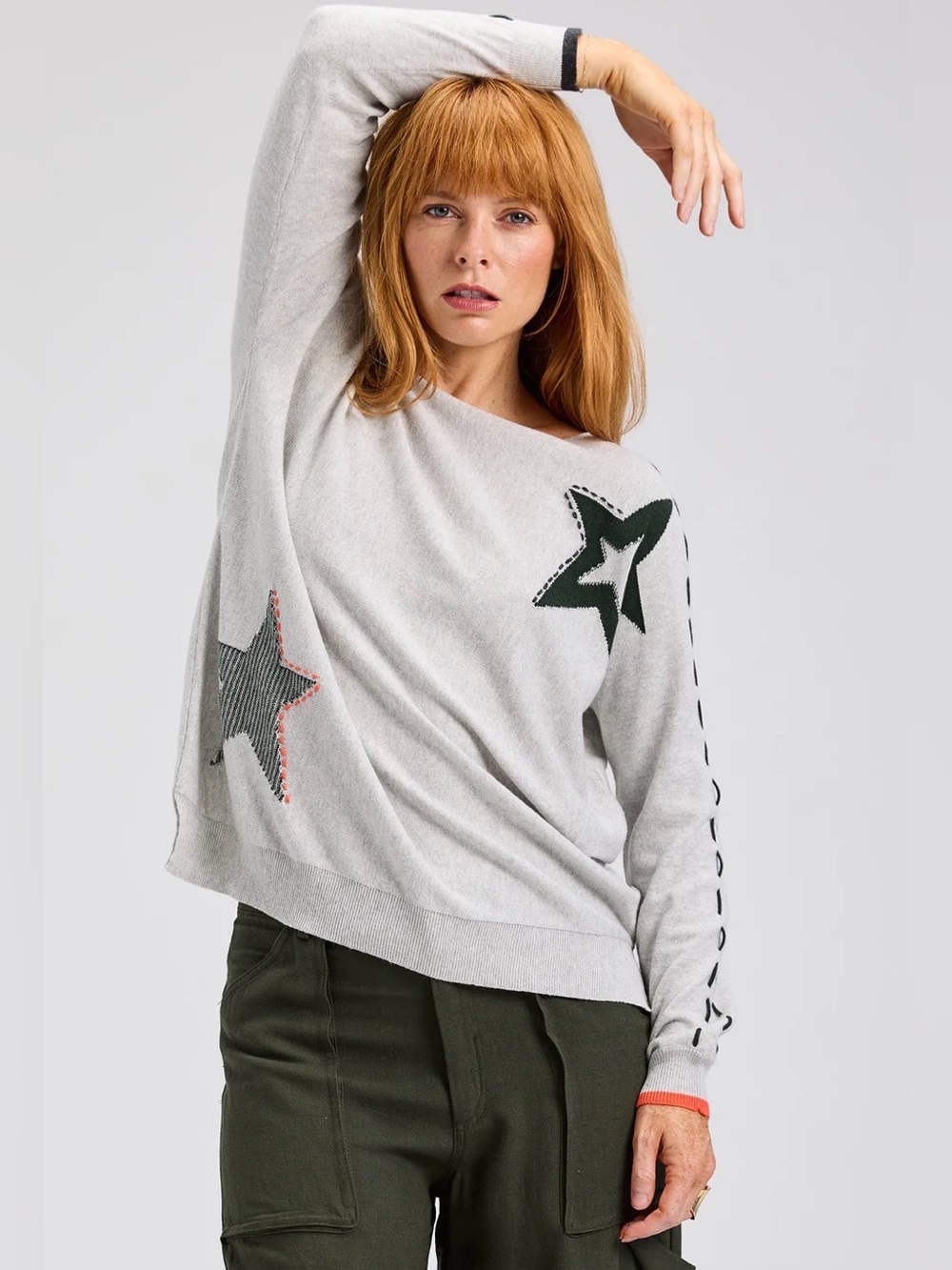 Zaket & Plover Threaded Star Sweater,Size M,5% Cashmere,95% Cotton